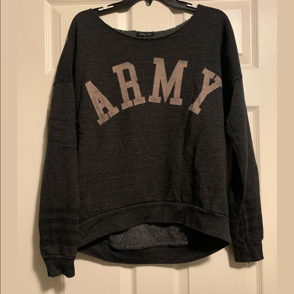 Off the shoulder army sweatshirt